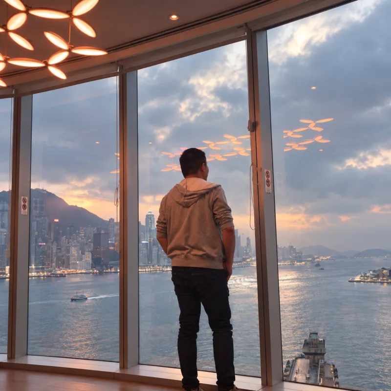 Sam looking across Hong Kong harbour